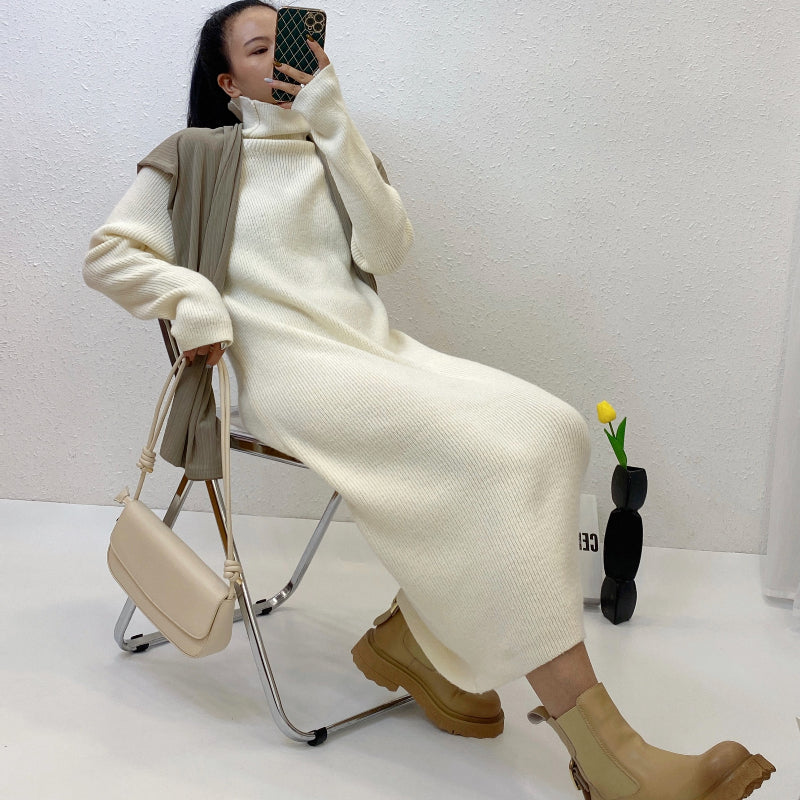 ULOVED Autumn and winter thickened loose knitted sweater with coat leggings over the knee long skirt