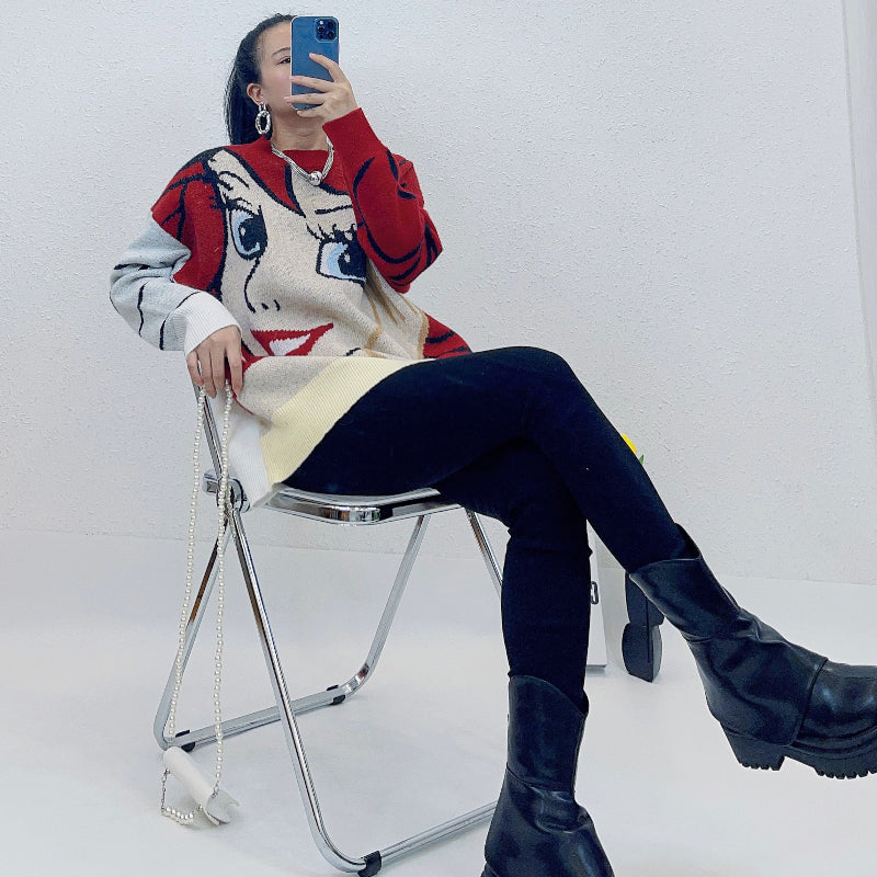 ULOVED Autumn and winter 2023 new retro day department lazy design sense sweater women