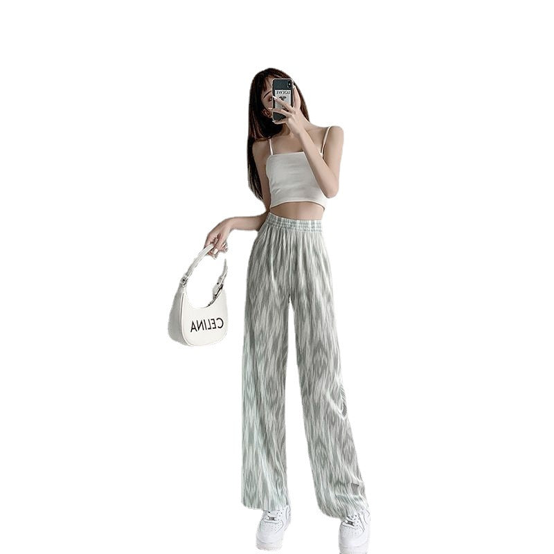 100 pleated wide leg pants, pleated ice silk women's summer high waisted loose drape casual pants, floor mop pants, trendy and thin style hair generation