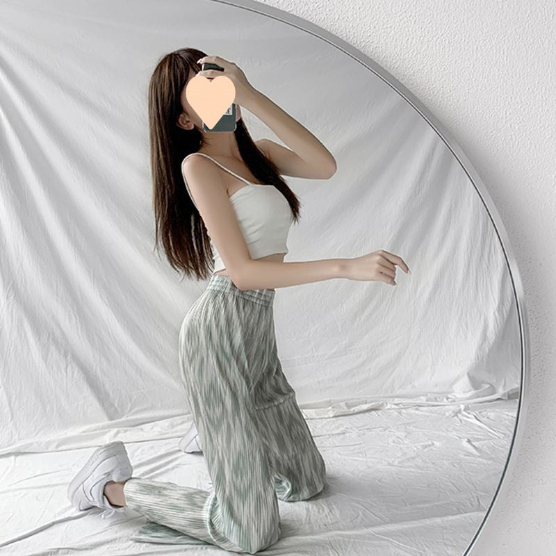 100 pleated wide leg pants, pleated ice silk women's summer high waisted loose drape casual pants, floor mop pants, trendy and thin style hair generation