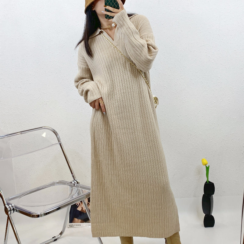 ULOVED New autumn/winter dress with a loose and versatile casual shirt collar long-sleeved sweater