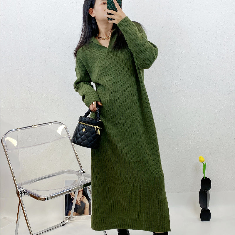 ULOVED New autumn/winter dress with a loose and versatile casual shirt collar long-sleeved sweater
