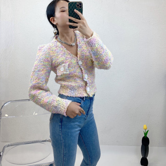 ULOVED Autumn and winter knit jacket V-neck fashion slim fit slim cropped sweater cardigan women