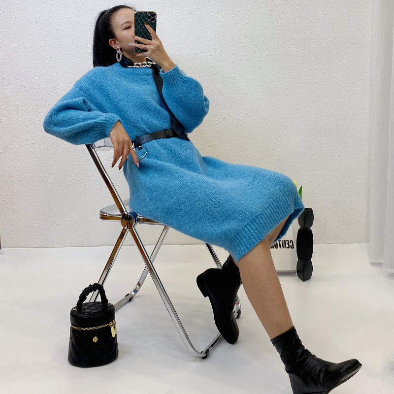 ULOVED Autumn and winter thickened loose knitted sweater with coat leggings over the knee long skirt