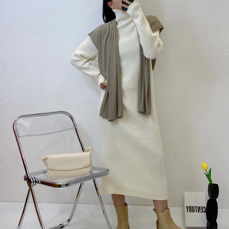 ULOVED Autumn and winter thickened loose knitted sweater with coat leggings over the knee long skirt