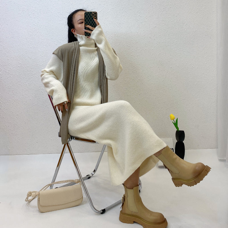 ULOVED Autumn and winter thickened loose knitted sweater with coat leggings over the knee long skirt