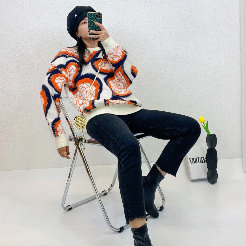 ULOVED Love sweater women's autumn/winter vintage design versatile knitted casual pullover top