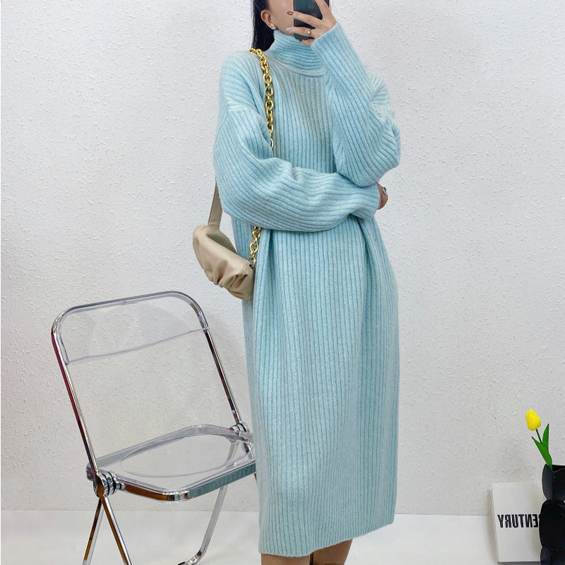 ULOVED Autumn and winter thickened loose knitted sweater with coat leggings over the knee long skirt