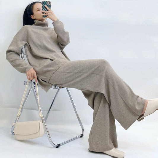 ULOVED women's high collar sweater and wide legged pants stylish suit