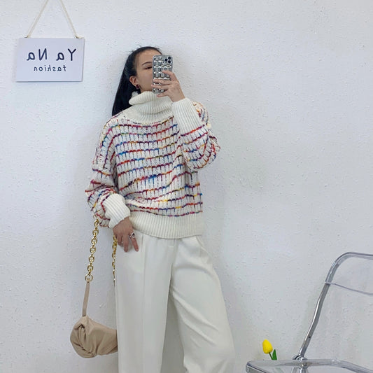 ULOVED Autumn and winter new high-neck pullover long-sleeved loose knitted sweater women