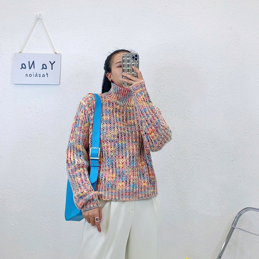 ULOVED Autumn and winter new turtleneck colorful pullover women's knitting