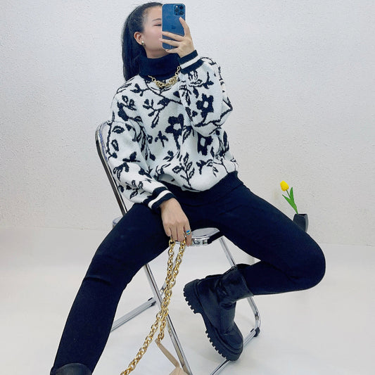 ULOVED 2023 autumn/winter new women's senior sense retro printed pullover sweater