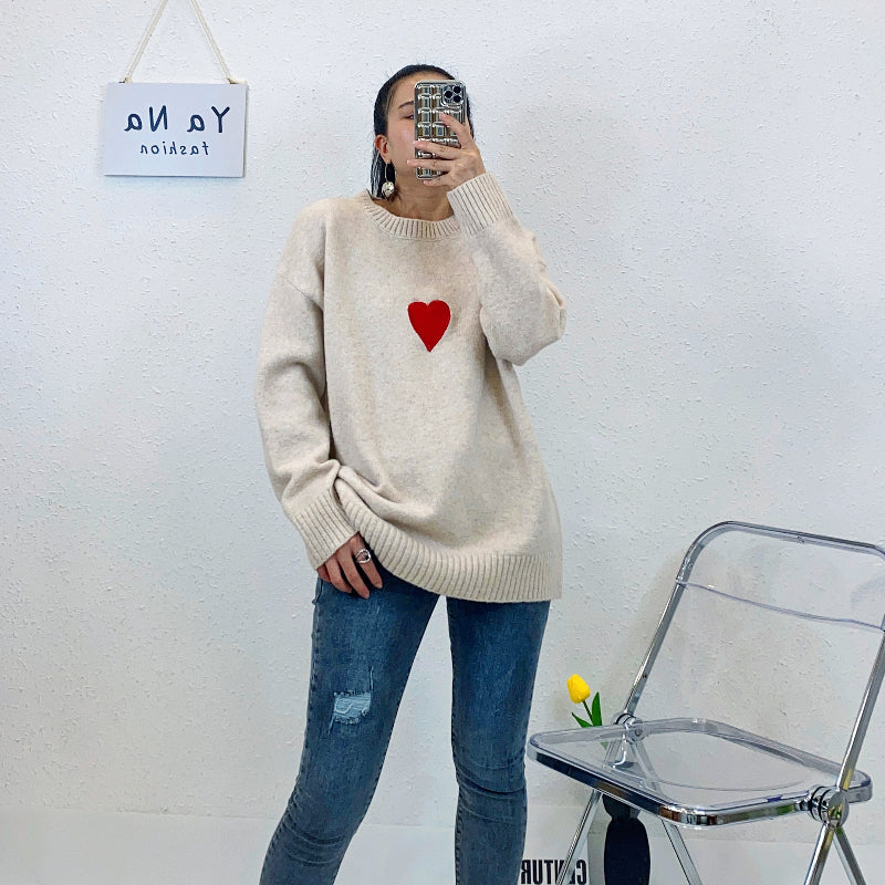ULOVED New love solid color sweater Round neck loose lazy wind sweater women