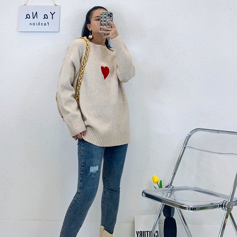 ULOVED New love solid color sweater Round neck loose lazy wind sweater women