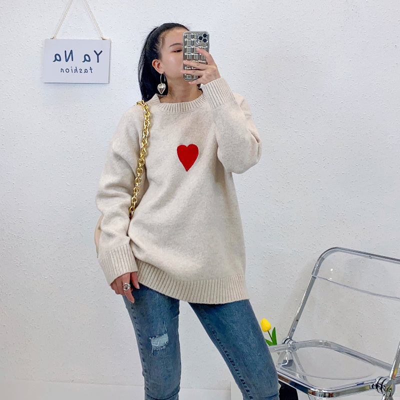 ULOVED New love solid color sweater Round neck loose lazy wind sweater women