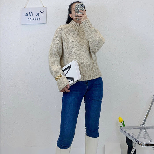 ULOVED Autumn and winter short half turtleneck thickened knitted sweater for women