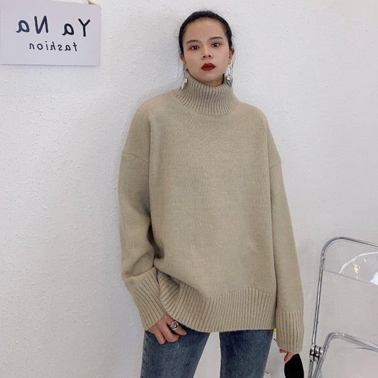 ULOVED 2023 autumn and winter new high neck loose casual simple pullover knitted sweater women