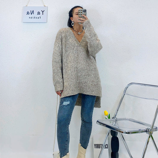 ULOVED Autumn and winter new V-neck simple fashion casual  knitted sweater women