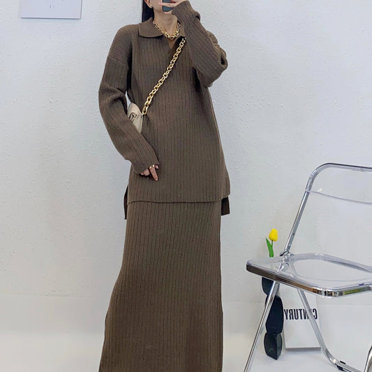 ULOVED Autumn and winter new suit collar suit skirt fashion simple sweater women