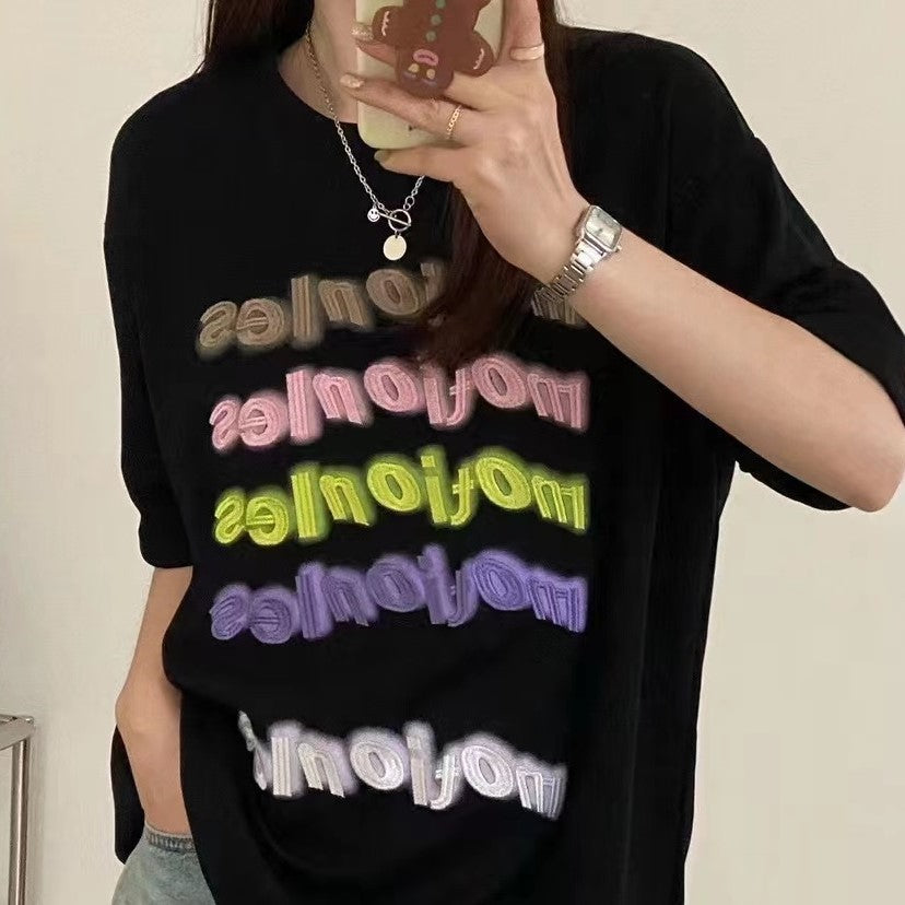 23227 ULOVED Spring/Summer Embroidered casual simple T-shirt