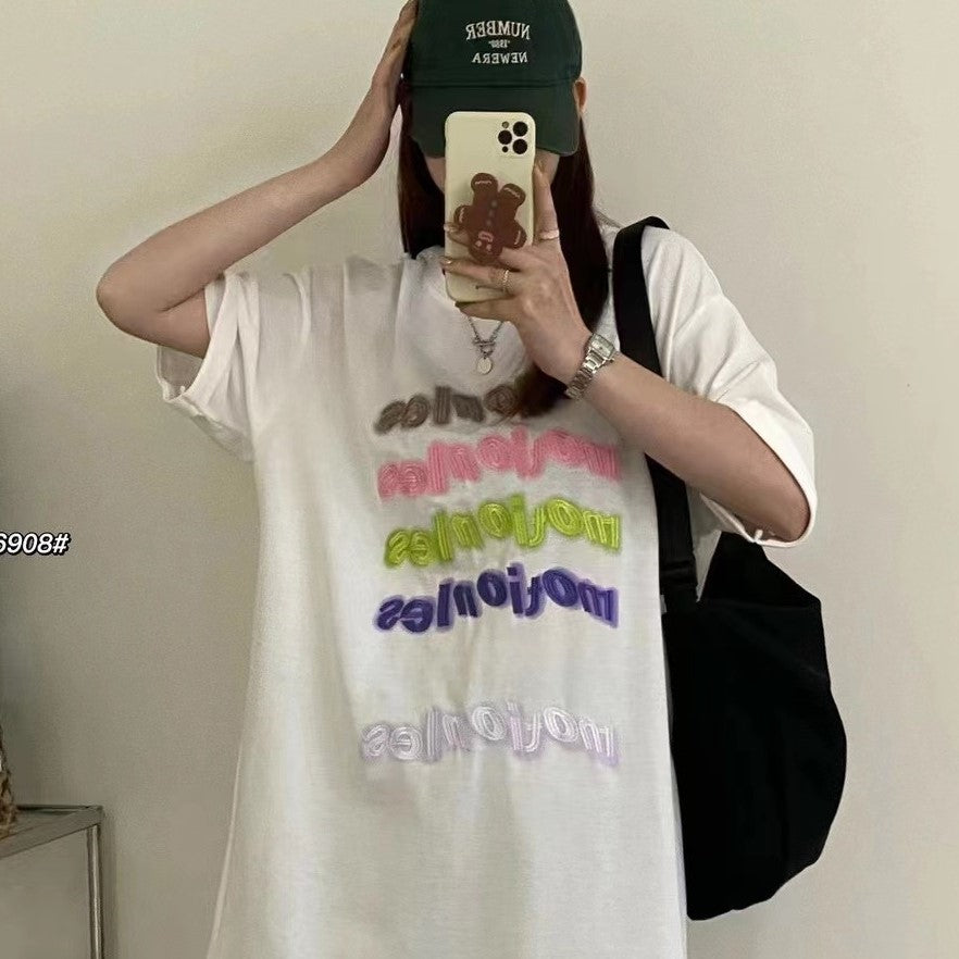 23227 ULOVED Spring/Summer Embroidered casual simple T-shirt