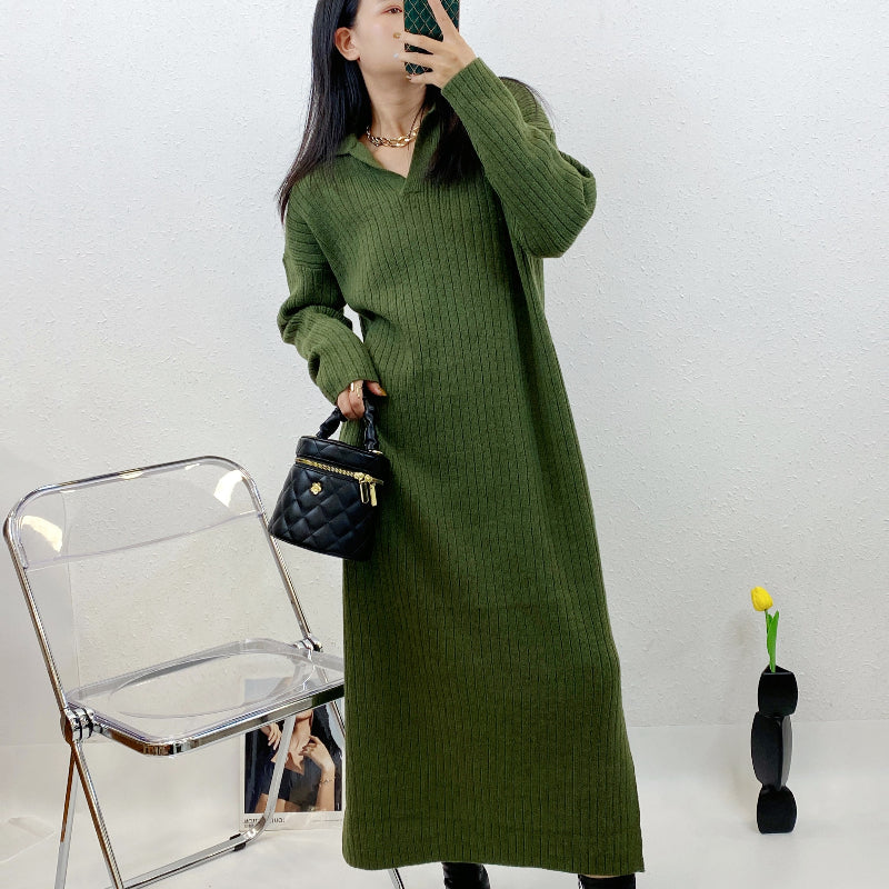 ULOVED New autumn/winter dress with a loose and versatile casual shirt collar long-sleeved sweater