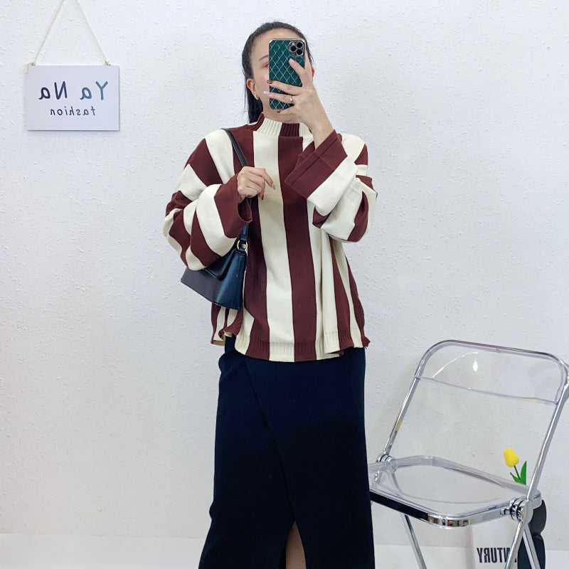 ULOVED Fashion women's vertical stripe core yarn sweater knitted suit skirt