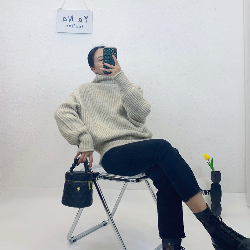 ULOVED Senior sense insert rotator cuff pit strip turtleneck women's loose slimming all-match knitted sweater