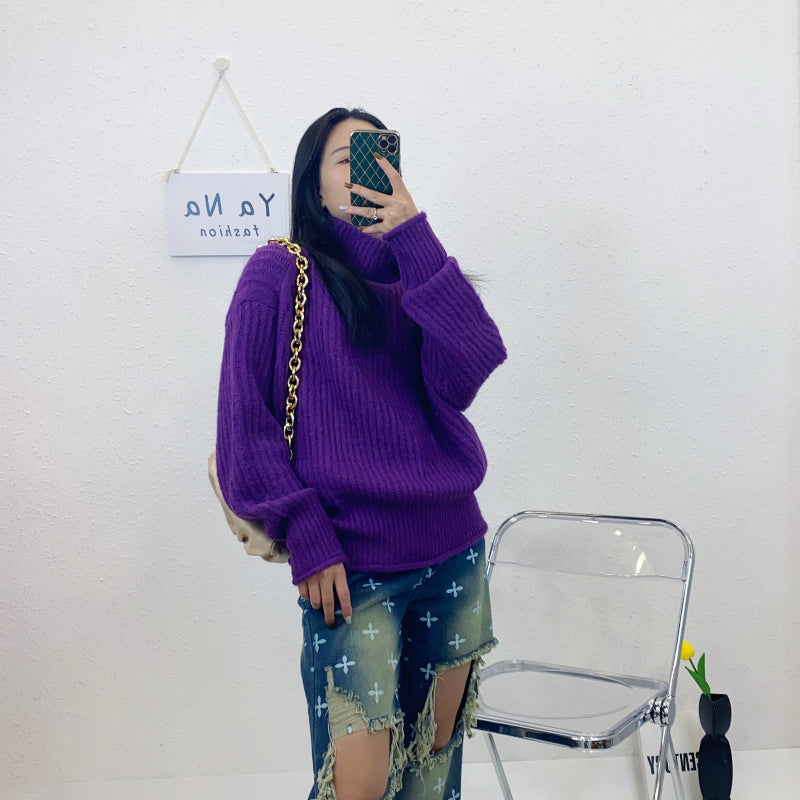 ULOVED Senior sense insert rotator cuff pit strip turtleneck women's loose slimming all-match knitted sweater