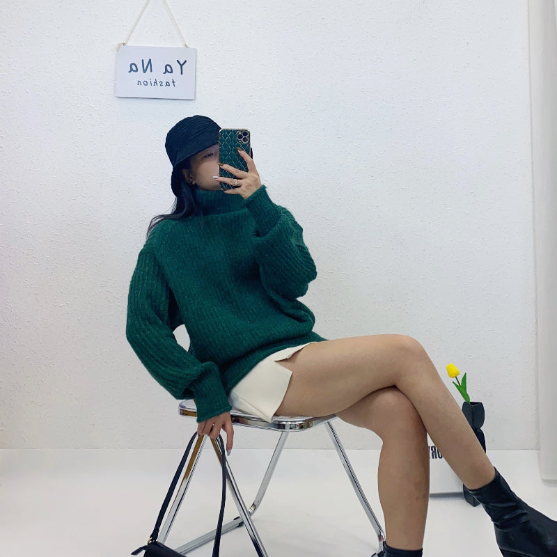 ULOVED Senior sense insert rotator cuff pit strip turtleneck women's loose slimming all-match knitted sweater