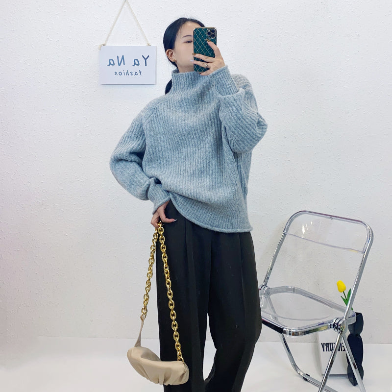 ULOVED Senior sense insert rotator cuff pit strip turtleneck women's loose slimming all-match knitted sweater
