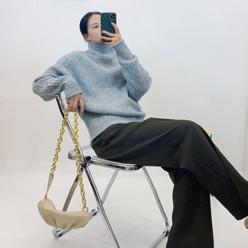 ULOVED Senior sense insert rotator cuff pit strip turtleneck women's loose slimming all-match knitted sweater